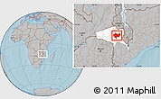 Gray Location Map of Chiuta, highlighted parent region, hill shading