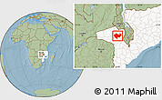 Savanna Style Location Map of Chiuta, highlighted country, hill shading
