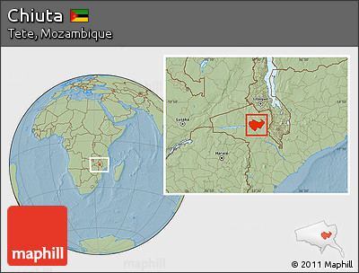 Savanna Style Location Map of Chiuta, hill shading