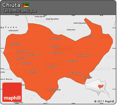 Political Simple Map of Chiuta, single color outside, borders and labels