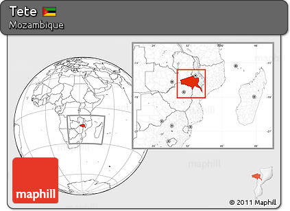 Blank Location Map of Tete, within the entire country