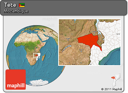 Satellite Location Map of Tete, highlighted country