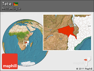 Satellite Location Map of Tete, highlighted country
