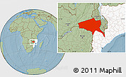 Savanna Style Location Map of Tete, highlighted country, hill shading