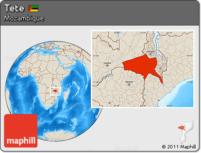 Shaded Relief Location Map of Tete