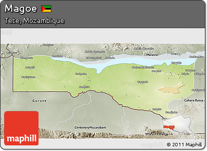 Physical 3D Map of Magoe, semi-desaturated