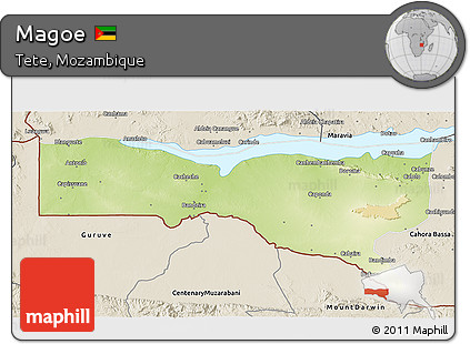 Physical 3D Map of Magoe, shaded relief outside