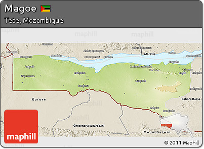 Physical 3D Map of Magoe, shaded relief outside