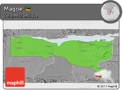 Political 3D Map of Magoe, desaturated