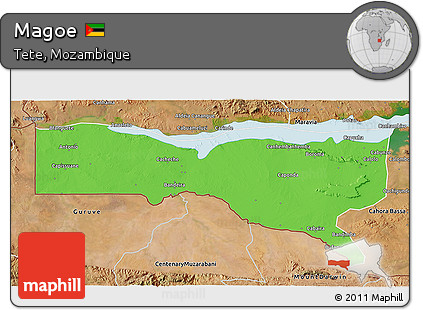 Political 3D Map of Magoe, satellite outside