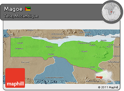 Political 3D Map of Magoe, semi-desaturated