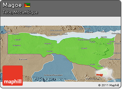 Political 3D Map of Magoe, semi-desaturated