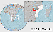 Gray Location Map of Magoe, highlighted country, highlighted parent region, within the entire country, hill shading