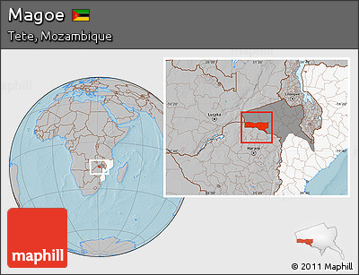 Gray Location Map of Magoe, highlighted country, highlighted parent region, hill shading