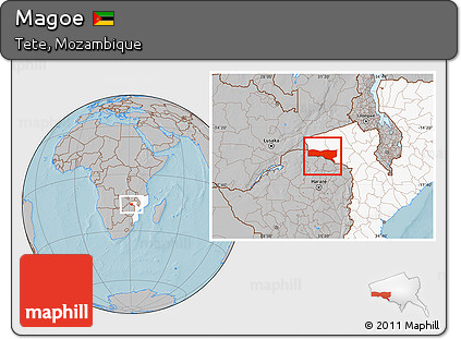 Gray Location Map of Magoe, highlighted country, hill shading