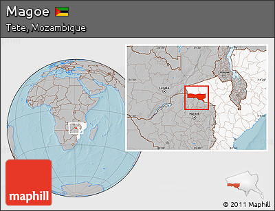 Gray Location Map of Magoe, highlighted country, hill shading