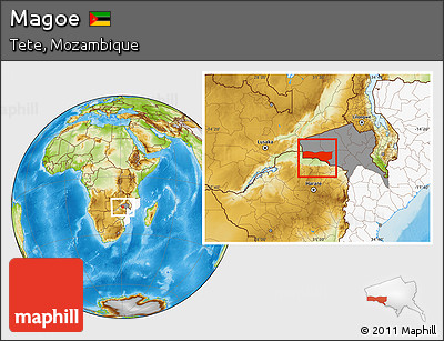 Physical Location Map of Magoe, highlighted country, highlighted parent region