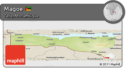 Physical Panoramic Map of Magoe, shaded relief outside
