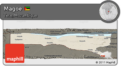Shaded Relief Panoramic Map of Magoe, darken