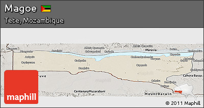 Shaded Relief Panoramic Map of Magoe, semi-desaturated