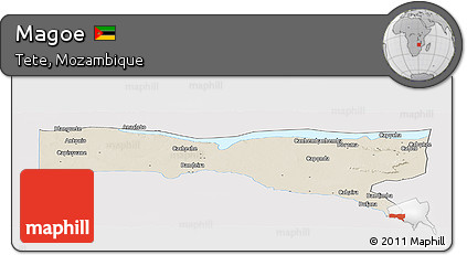 Shaded Relief Panoramic Map of Magoe, single color outside