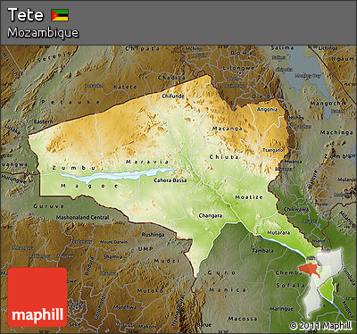 Physical Map of Tete, darken