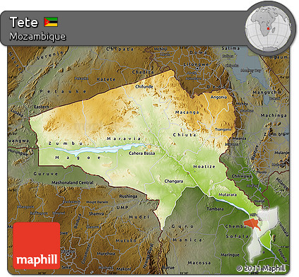 Physical Map of Tete, darken