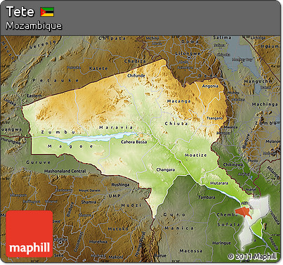 Physical Map of Tete, darken