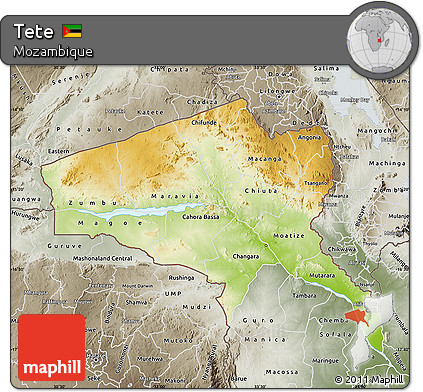 Physical Map of Tete, semi-desaturated