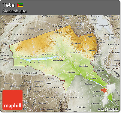 Physical Map of Tete, semi-desaturated