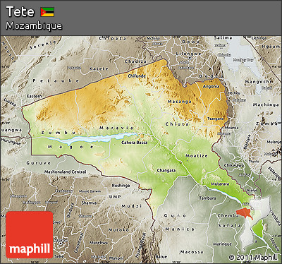 Physical Map of Tete, semi-desaturated