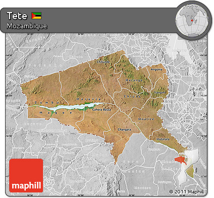 Satellite Map of Tete, lighten, desaturated