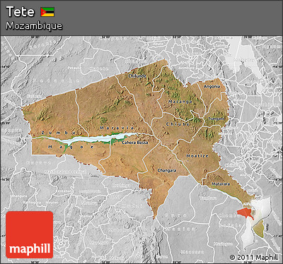 Satellite Map of Tete, lighten, desaturated