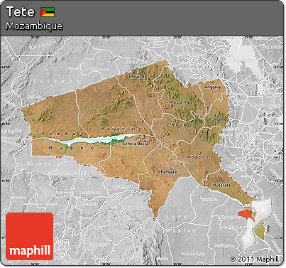 Satellite Map of Tete, lighten, desaturated