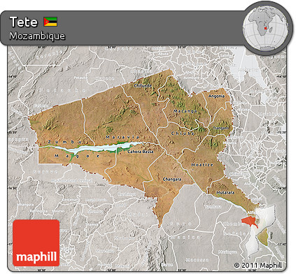Satellite Map of Tete, lighten, semi-desaturated