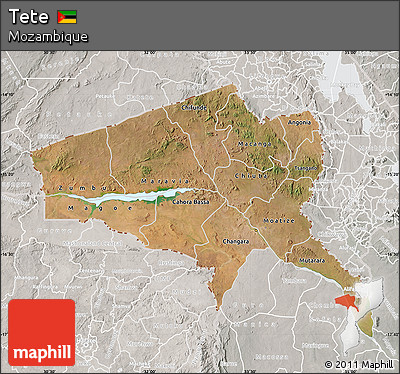 Satellite Map of Tete, lighten, semi-desaturated