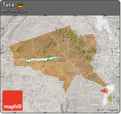 Satellite Map of Tete, lighten, semi-desaturated