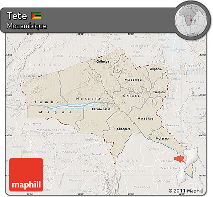 Shaded Relief Map of Tete, lighten