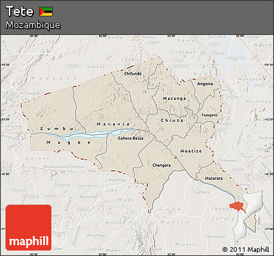 Shaded Relief Map of Tete, lighten
