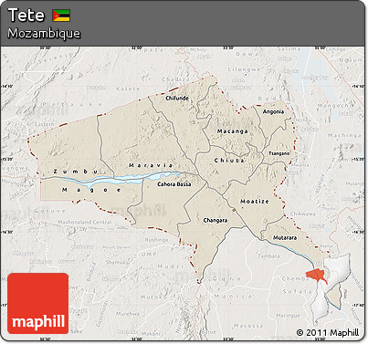 Shaded Relief Map of Tete, lighten