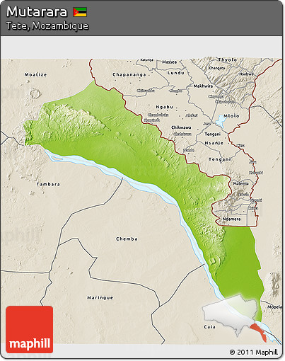 Physical 3D Map of Mutarara, shaded relief outside