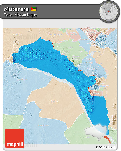 Political 3D Map of Mutarara, lighten