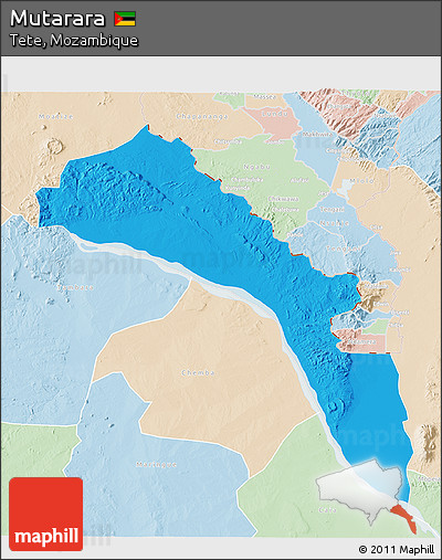 Political 3D Map of Mutarara, lighten