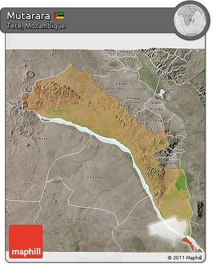 Satellite 3D Map of Mutarara, semi-desaturated