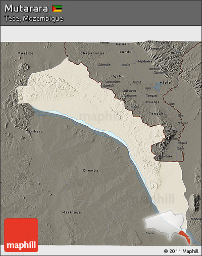 Shaded Relief 3D Map of Mutarara, darken