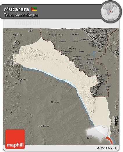 Shaded Relief 3D Map of Mutarara, darken
