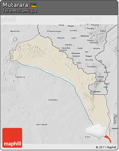 Shaded Relief 3D Map of Mutarara, desaturated