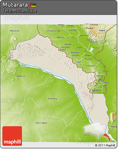 Shaded Relief 3D Map of Mutarara, physical outside