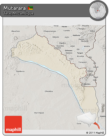 Shaded Relief 3D Map of Mutarara, semi-desaturated