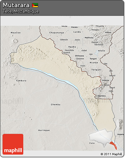 Shaded Relief 3D Map of Mutarara, semi-desaturated